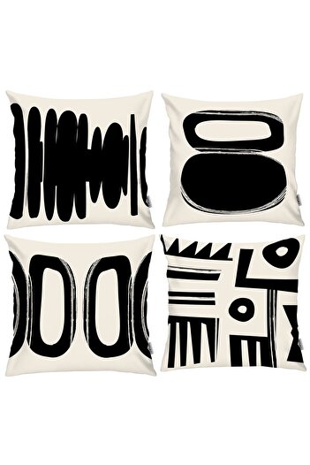 RİTMOHOME Scandinavian, Cozy, Bohemian, Modern Double Sided Printed 4-Piece Throw Pillow Cover Cream Black