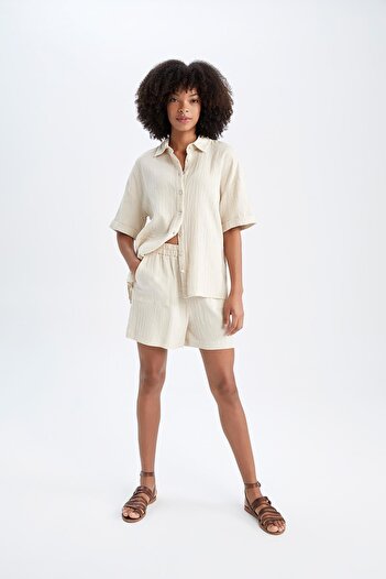 DeFacto Regular Fit Normal Waist Muslin Shorts