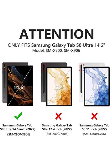 UnDePlus Samsung Galaxy Tab S8 Ultra Sm-x900 X903 X905 X906 Kılıf Kablosuz Klavyeli Kılıf Mobax Türkçe Klavye