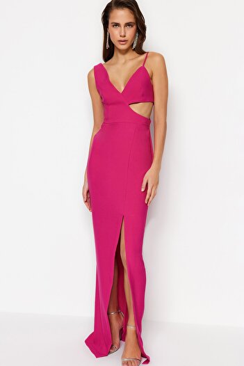 Trendyol Collection Rochie de seară lungă cu căptușeală fucsia pentru fereastră/decupaj TPRSS21AE0179