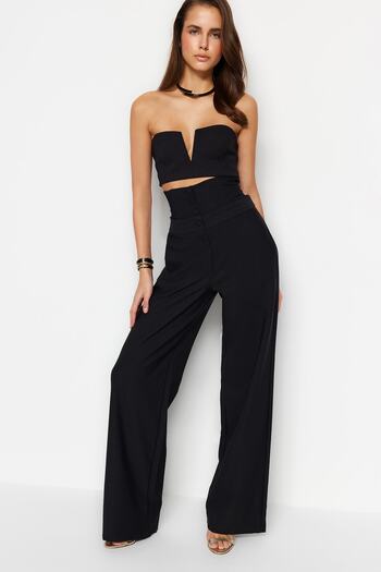 Trendyol Collection Tkané černé korzetové kalhoty - TPRSS23PL00033