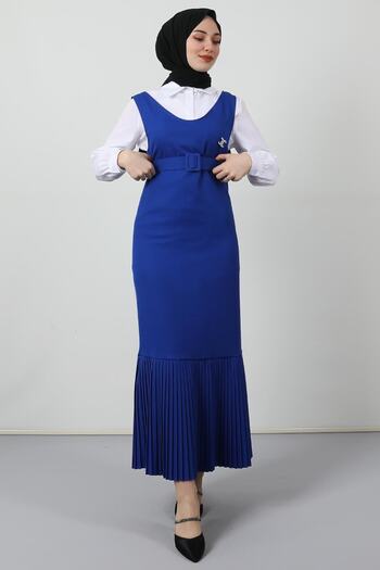 Giza Giyim Midnight Blue - Gilet με πλισέ και ζώνη