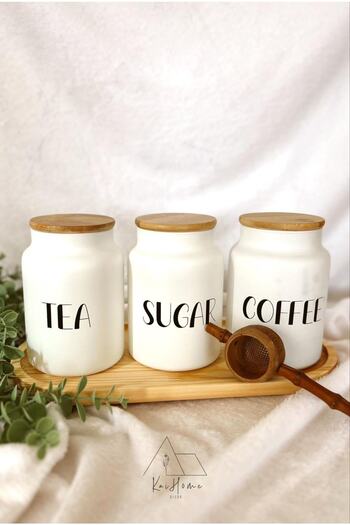KaiHome 3-Piece Bamboo Lid 800ML Glass Tea/Coffee/Sugar Jar Set+WOODEN SPOON