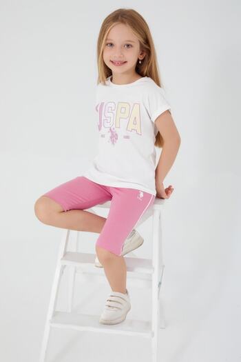 U.S. Polo Assn. Shapeless Writing Cream Girl's Bermuda Set