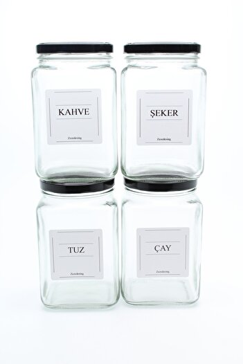 zezedesing Set of 4 Glass Jars Tea-sugar-salt-coffee 1600 Ml