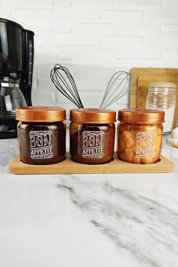 Digithome 3-Piece Glass Jar Set with Wooden Stand 425 Cc -172351-145 C1-1-139
