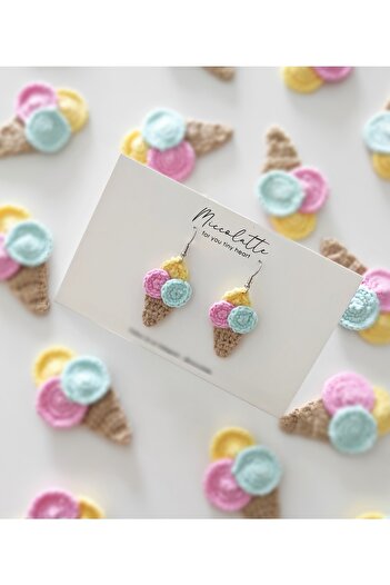Miccolatte Women's/Child Hand Knitted Ice Cream Design Earrings