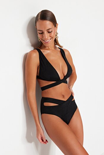 Trendyol Collection Black Triangle Cut Out/Window High Waist High Leg Bikini Set TBESS23BT00064