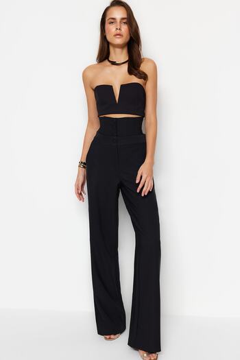 Trendyol Collection Tkané černé korzetové kalhoty - TPRSS23PL00033