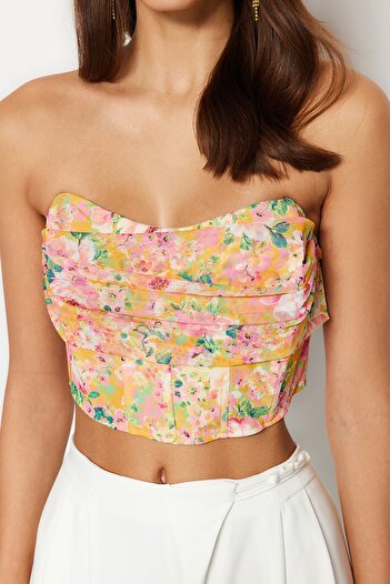 Trendyol Collection Színes virágos nyomtatott színátmenetes tüll bustier - TPRSS23BS00104