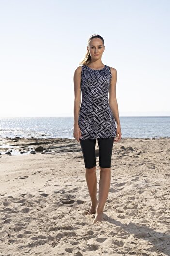 Estiva Women's Sleeveless Tights Digital Patterned Dress Swimsuit