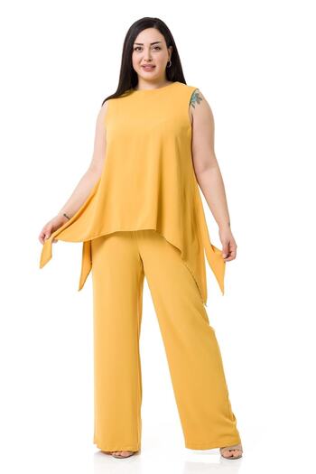 DISENTIS MODEST Plus Size Blouse Trousers Yellow Set