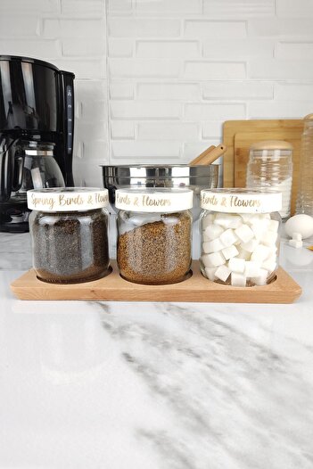 Digithome 3-Piece Glass Jar Set with Wooden Stand 425 Cc -144387-040 C1-1-139