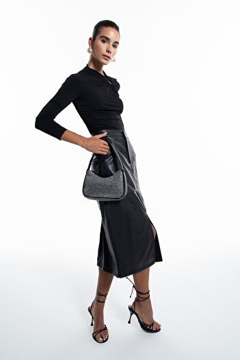 DeFacto Pen Normal Waist Synthetic Leather Midi Skirt Z1295az22au