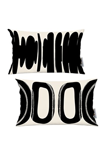 RİTMOHOME Scandinavian Ethnic Cozy 2-Piece Throw Pillow Case Cream Black