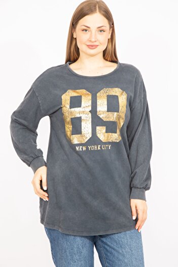 Şans Women's Smoked Large Size Lacquer Printed Sweatshirt 65n35647