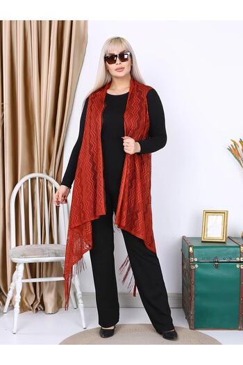 ViolettaXL Women's Plus Size Asymmetrical Cut Tassel Lace Vest