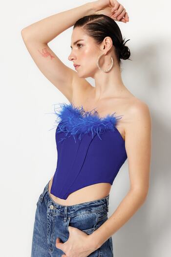 Trendyol Collection Saks Crop bélelt szőtt Otrishi Bustier TPRSS22BS00018