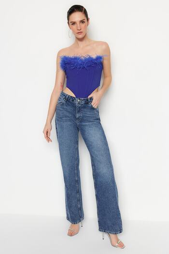 Trendyol Collection Saks Crop bélelt szőtt Otrishi Bustier TPRSS22BS00018
