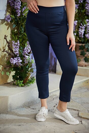 RMG Pantaloni de iarnă din bumbac de mărime mare, cu talie elastică, bleumarin