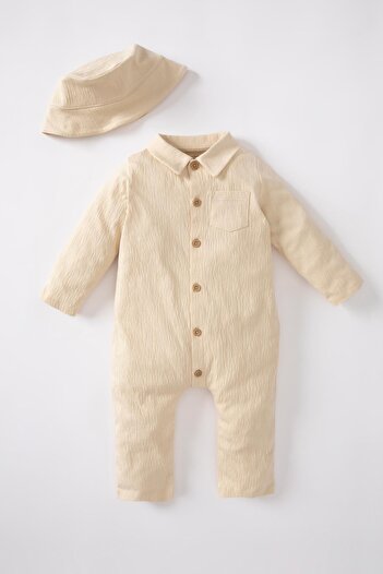 DeFacto Baby Boy Newborn Crinkle Fabric 2-Piece Overalls