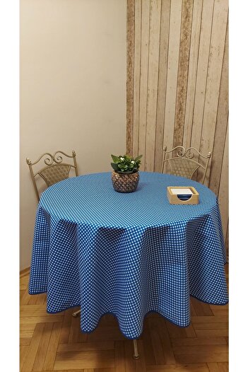 gonk Round, Plaid, Duck (Liquid Repellent, Stain Resistant) Fabric, Table Cloth