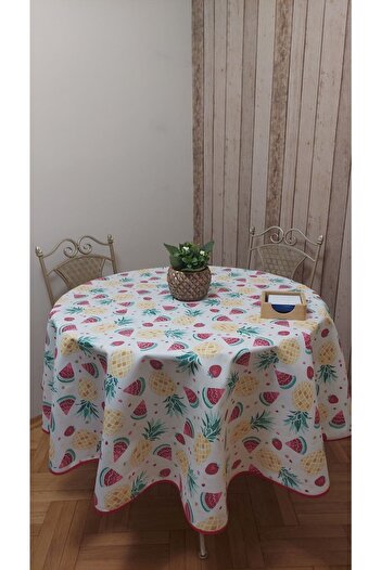 gonk Round, pineapple Patterned, Duck (LIQUID PUSHER, SPOT-PROOF) Fabric, Table Cloth
