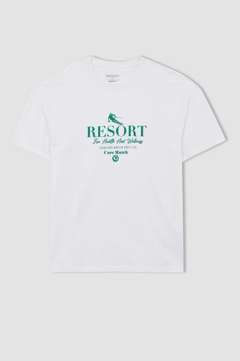 DeFacto Μπλουζάκι Comfort Fit Crew με στάμπα 100% βαμβακερό
