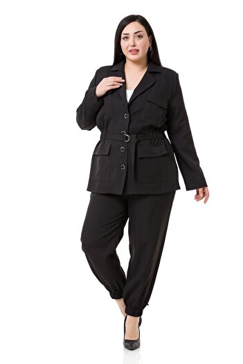DISENTIS MODEST Plus Size Jacket Pants Lined Black Set