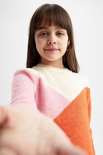 DeFacto Girl's Regular Fit Crew Neck Sweater