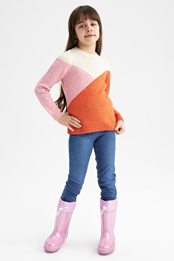 DeFacto Girl's Regular Fit Crew Neck Sweater