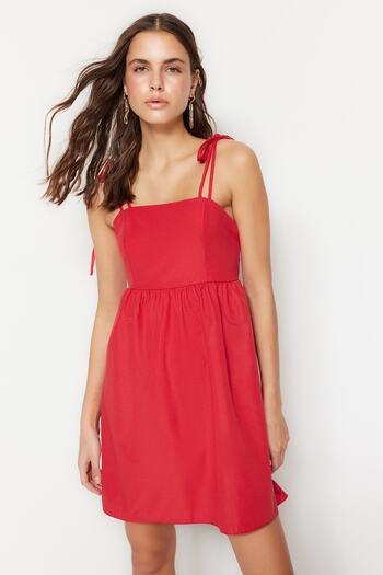 Trendyol Collection Red A-Cut Mini Strappy Woven Dress TWOSS23EL00829