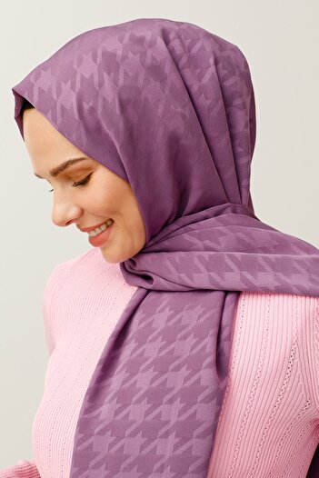 Mooncorn Silky Jacquard Patterned Lilac Houndstooth Shawl
