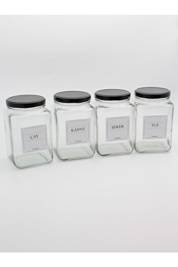 zezedesing Set of 4 Glass Jars Tea-sugar-salt-coffee 1600 Ml