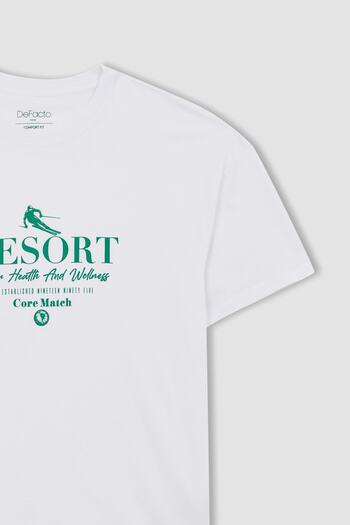 DeFacto Μπλουζάκι Comfort Fit Crew με στάμπα 100% βαμβακερό