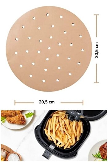 MUTLUHOME 100 Adet Air Fryer Pişirme Kağıdı Tek Kullanımlık Yağ Geçirmez Kağıt Yuvarlak Delikli Model Airfryer