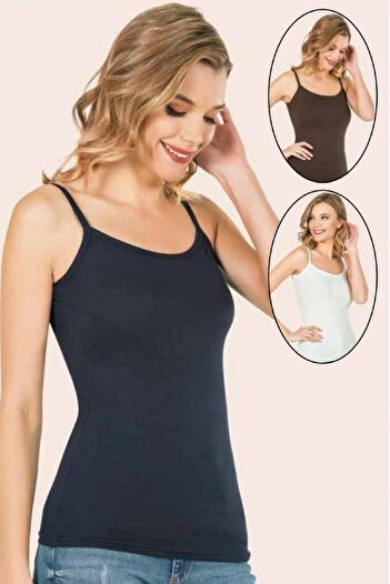 Anıt 5 Pieces Women's Square Collar Lycra Ribbed Rope Strap Undershirt 92% Cotton 8% Lycra