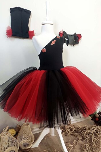Shecco Babba Black One Shoulder Halloween Girl's Dress Set of 3, Birthday Dress, Halloween Dress