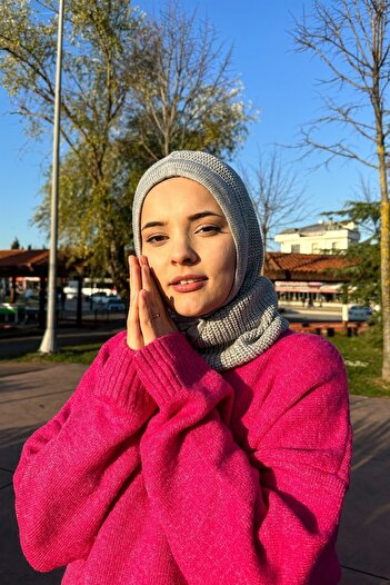 Mooncorn Gri Balaclava Triko Başlık
