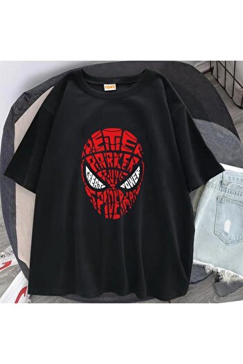 Touz Spider-Man Head Printed Black Unisex Oversize T-shirt
