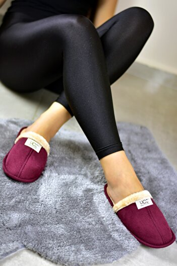 STOCON Unisex Peluşlu Ev Terliği Ses Yapmaz Taban Bordo