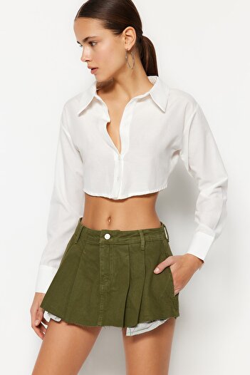 Trendyol Collection Mini khaki džínové šortky sukně – plisovaná, Twoss22Sr00164