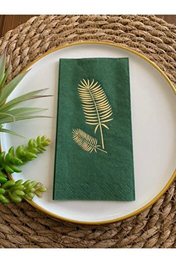 kidspartim Gold Gilded Green Palm Napkin