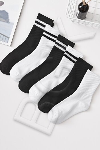 BGK Unisex 6 Pairs Plain Black-white Tennis Socks
