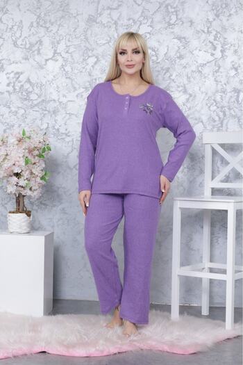 MEBA Women's Plus Size Winter Purple Single Flower Pajama Set