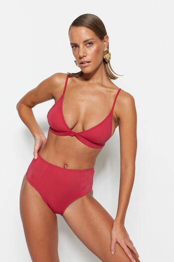 Trendyol Collection Claret Red Triangle High Waist Regular Leg Bikini Set TBESS23BT00071