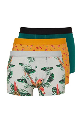 Trendyol Collection Βαμβακερό σετ μπόξερ 3 τεμαχίων με τροπικό σχέδιο - Επίπεδη συσκευασία TMNSS23BX00009