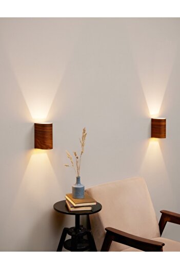 hü ma tasarım ve aksesuar Double-Way Wooden Living Room Wall Sconce Chandelier with Reflection Design and Curved Edge - Gu 10 Lampholder