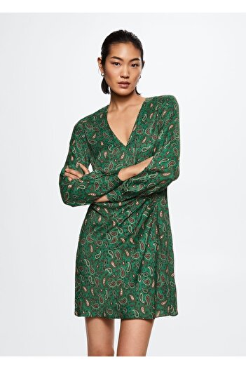 MANGO Woman Satynowa sukienka we wzór paisley