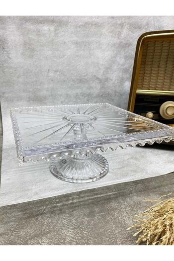 Jenisa Linea Model Glass Stand Square Cake and Cake Presentation Holder 25x11 Cm